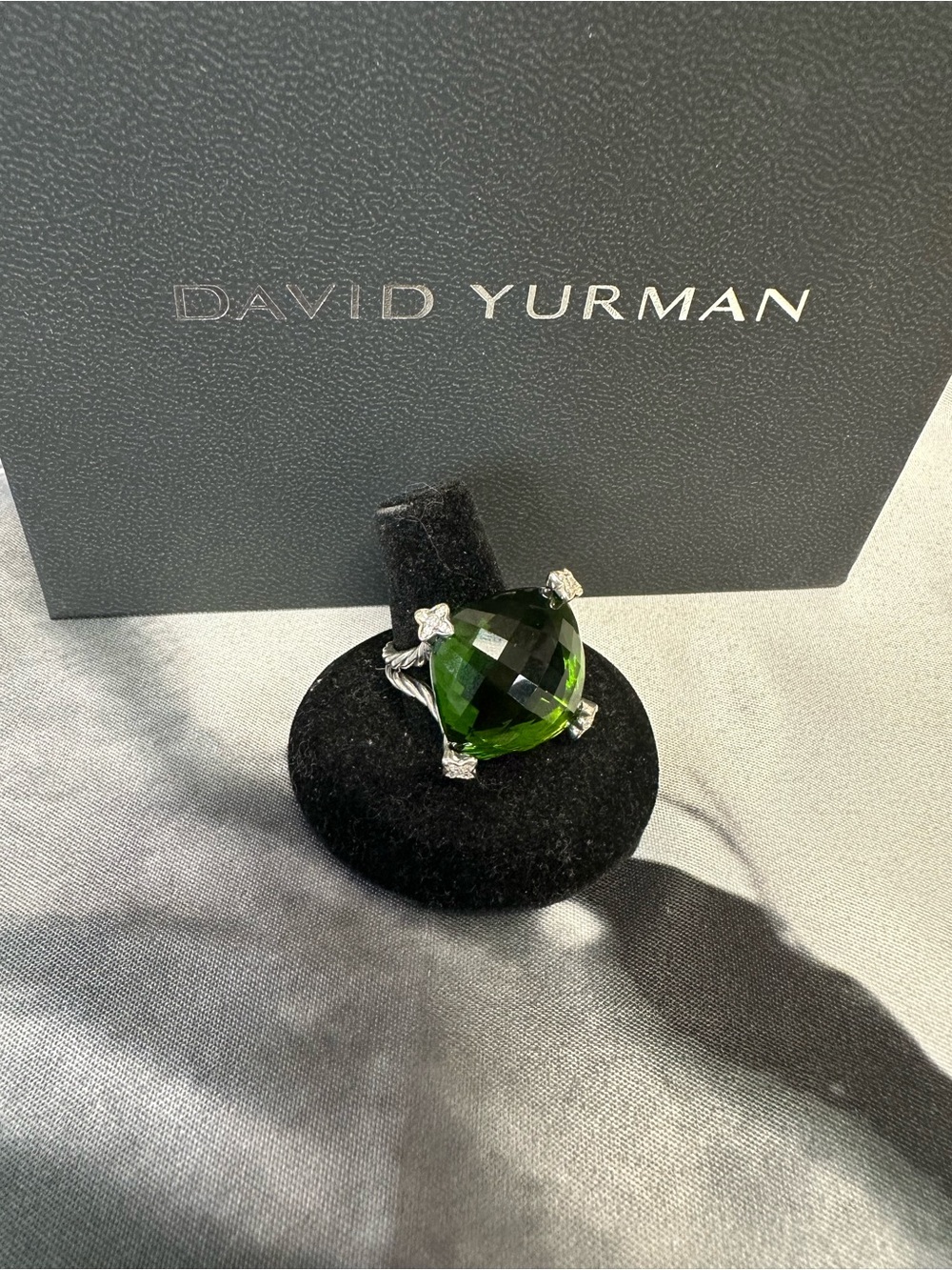 David Yurman Faceted Green Quartz Statement Ring in Sterling Size 7 20mm